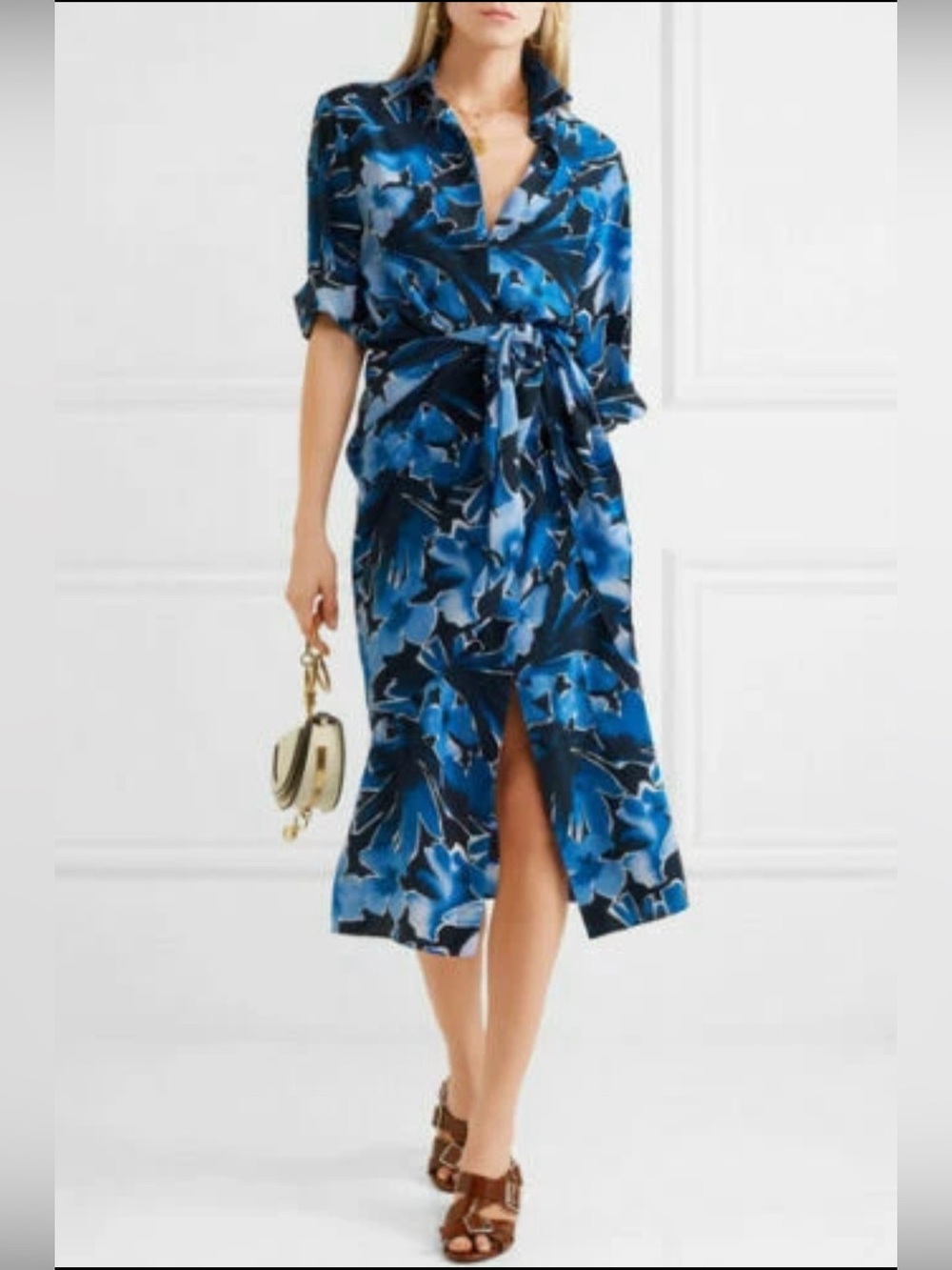 Michael Kors Collection Silk Floral Midi Shirt Dress NWOT Size 12